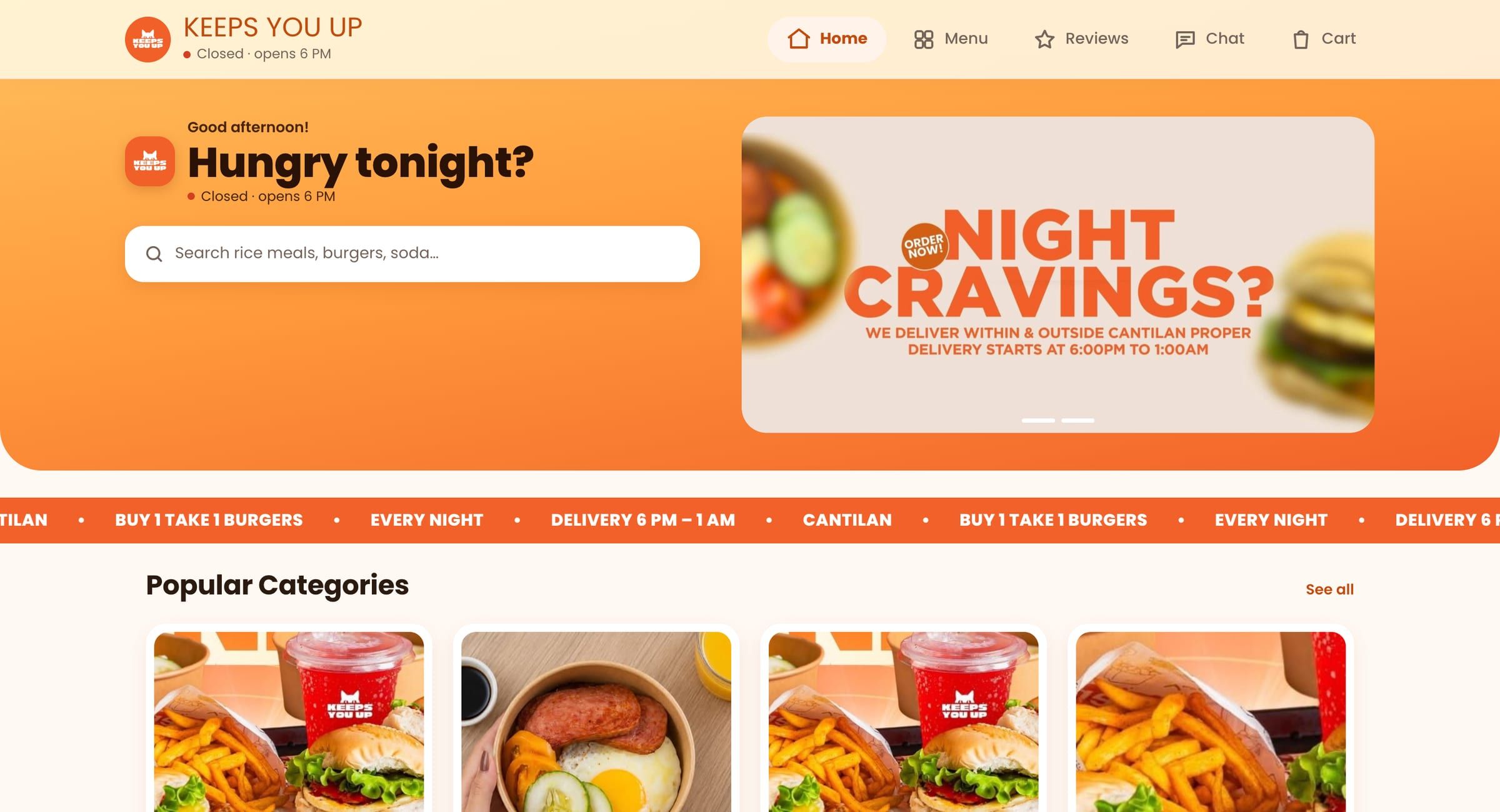 Keeps You Up website on a desktop screen